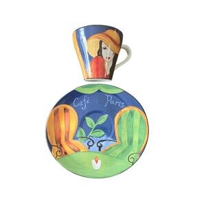 Vintage Furio Sango Verdi Cafe Paris Ceramic Coffee mug and plate